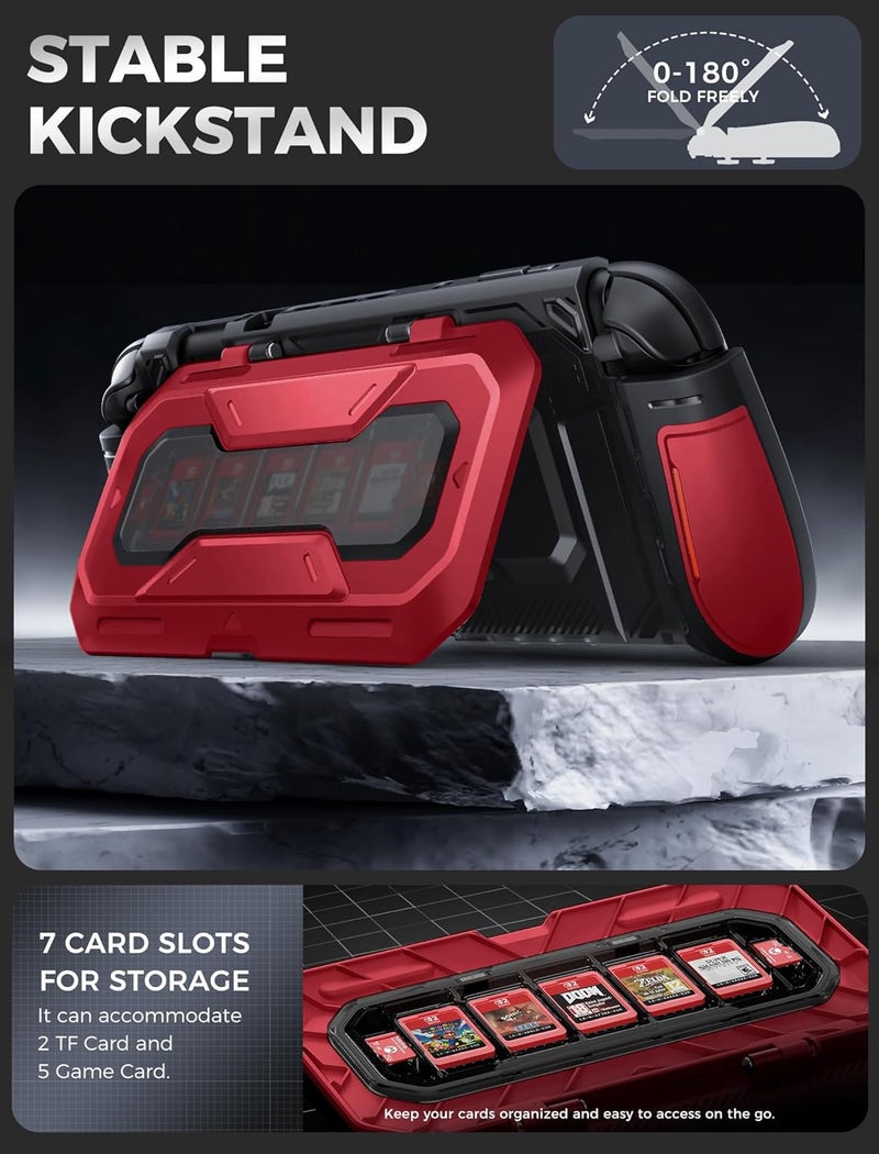 Mumba Dockable for Nintendo Switch 2 Case with Flip Stand, [Titan] Ergonomic Switch 2 Grip Protective Cover Holds 5 Game Cards & 2 TF Cards TPU Accessories and Quick-Release Joy-Con Design (Ruddy) - Image 4